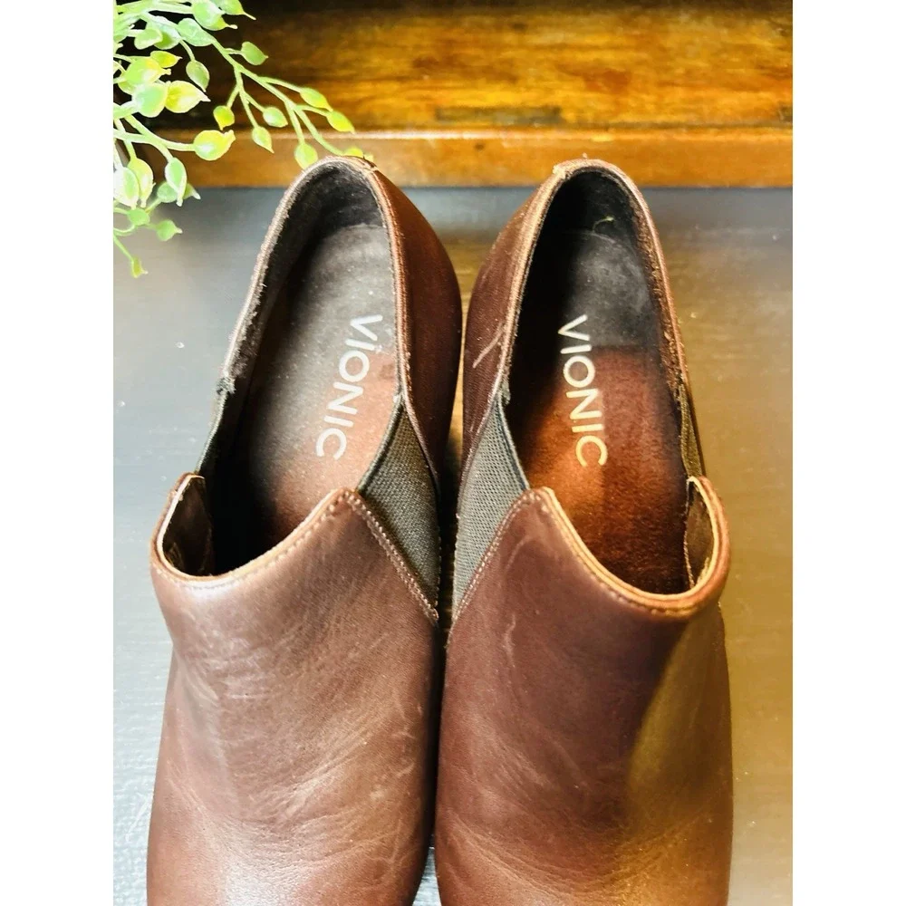 Vionic Booties‎ Stanton Womens 6 Wedge Brown Leather Comfort Shoes